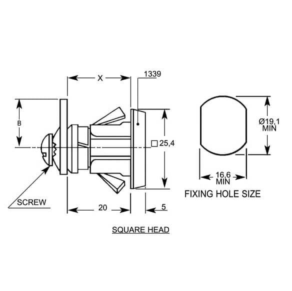 Lowe & Fletcher 1439 Square Face Snap Fix 20mm Body Camlock - Image 2