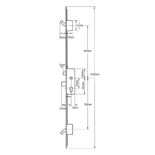 ERA Latch Deadbolt 2 Small Hooks Split Spindle Multipoint Door Lock - Option 3 - Image 2