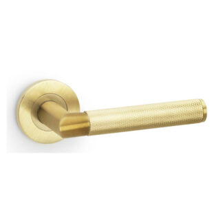 Alexander & Wilks AW210SBPVD Harrier Knurled Lever On Round Rose - Satin Brass PVD (LEAD TIME: 2-3 DAYS)