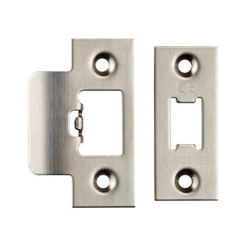Eurospec FSF5009SSS Forend Strike & Fixing Pack To Suit Heavy Duty Tubular Latch - Satin Stainless Steel Square Forend (LEAD TIME: 2-3 DAYS)