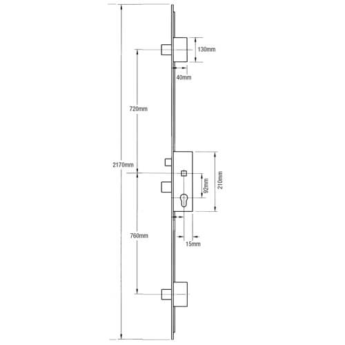 Sobinco Latch 3 Drop bolts 24mm Urail Faceplate Key Wind Operated Multipoint Door Lock - Image 2