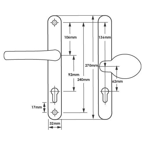 TSS Lever Moveable Pad Offset UPVC Multipoint Door Handles - 92/62mm PZ - Sprung - 240mm Screw Centres - Image 2