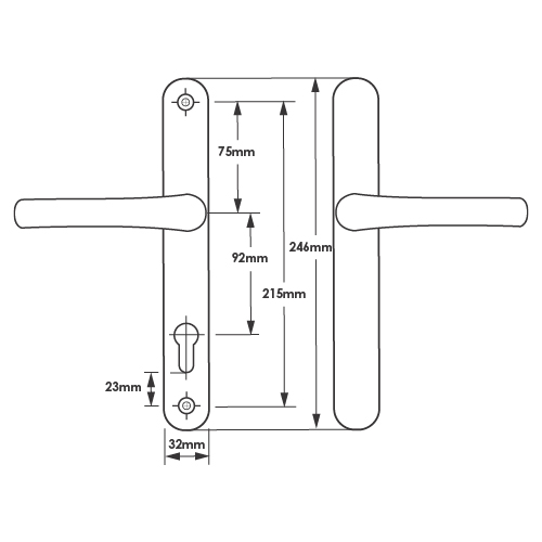 TSS Blank External Lever Lever French Door Multipoint Handles – 92mm PZ Sprung 215mm Screw Centres - Image 2