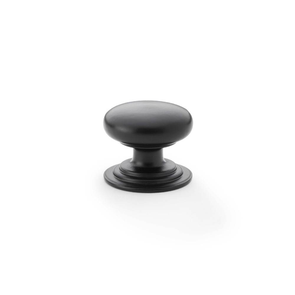 Alexander & Wilks AW825-32-BL Waltz Round Cupboard Knob On Stepped Rose Black Knob 32mm (LEAD TIME: 2-3 DAYS)