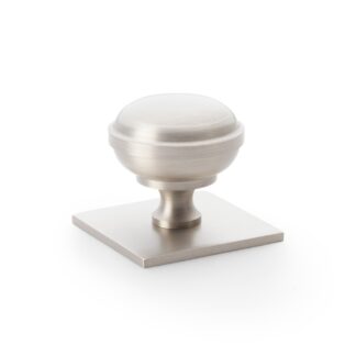 Alexander & Wilks AW826-38-SN Quantock Cupboard Knob On Square Backplate - Satin Nickel 38mm (LEAD TIME: 2-3 DAYS)