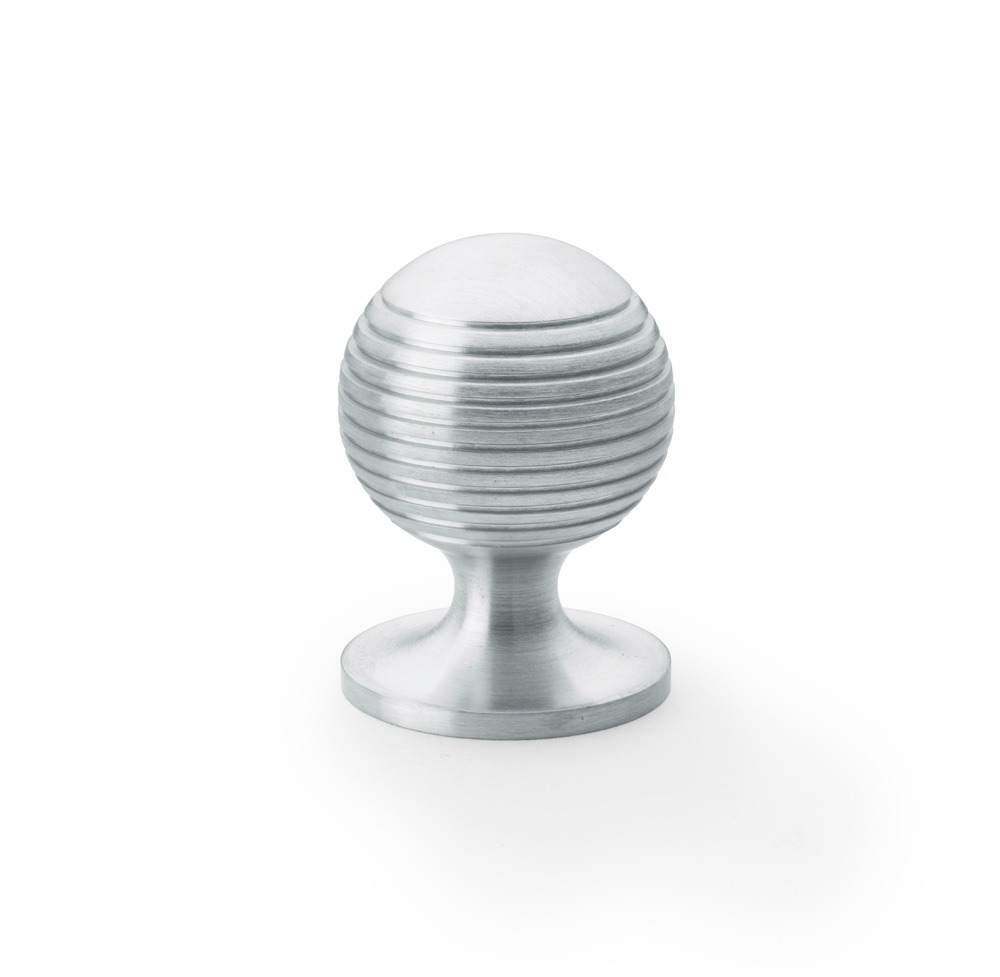 Alexander & Wilks AW832-32-SC Caesar Cupboard Knob On Round Rose - Satin Chrome 32mm (LEAD TIME: 2-3 DAYS)