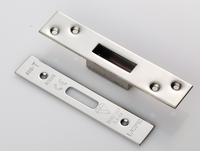 Eurospec FSF5012BSS Easi-T Forend Strikes & Fixing Pack To Suit BS 5-Lever Deadlock - Bright Stainless Steel Square Forend (LEAD TIME: 2-3 DAYS)