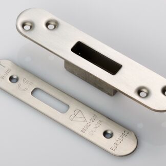 Eurospec FSF5019SSS/R Easi-T Forend Strike & Fixing Pack To Suit Euro Profile BS Cylinder Deadlock - Satin Stainless Steel Radius Forend (LEAD TIME: 2-3 DAYS)